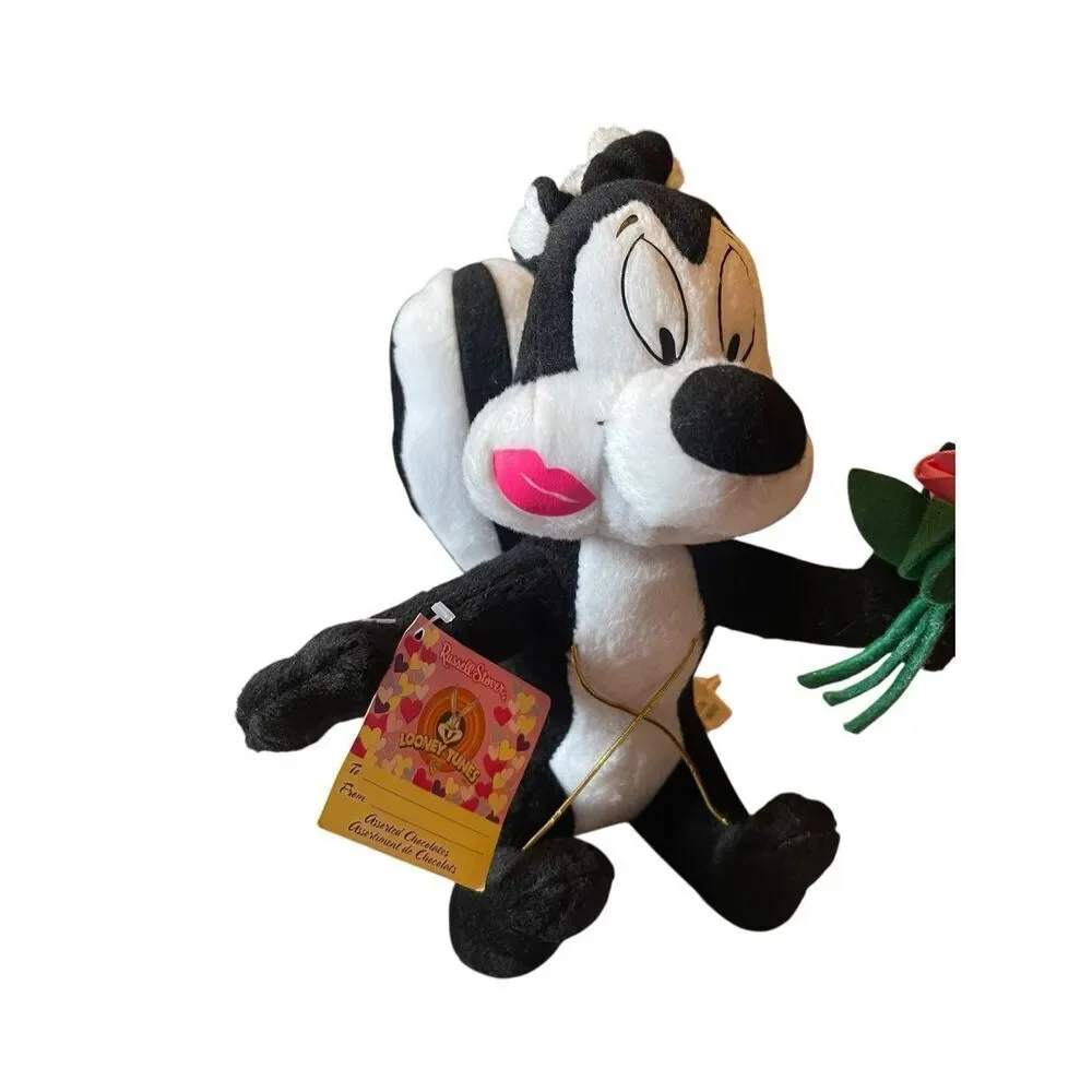 New Looney Toons Pepe Le Pew Rose Bouquet And Lipstick Kiss Stuffed Plush 10